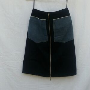 EDUN two tone stretch cotton denim front zip skirt size 2